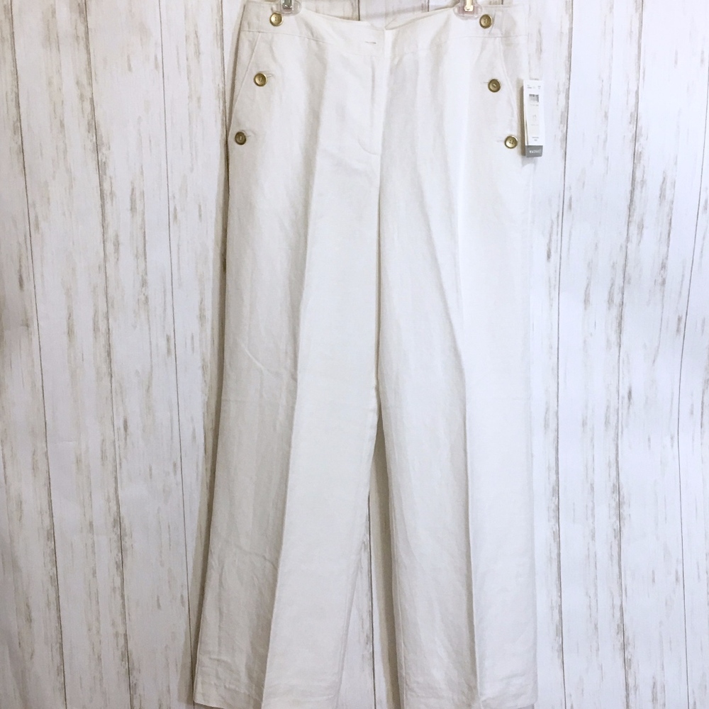 Emma James White Sailor Pants with Gold Buttons